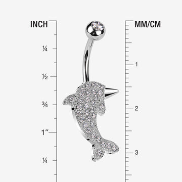 Detail View 1 of Adorable Dolphin Brilliant Sparkle Belly Button Ring-Clear Gem